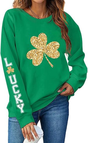 St. Patrick's Day Sweatshirt for Women Lucky Shamrock Long Sleeve Irish Shirt Ireland Pullover Tops in Saudi Arabia