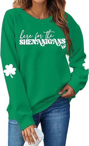 St. Patrick's Day Sweatshirt for Women Lucky Shamrock Long Sleeve Irish Shirt Ireland Pullover Tops in Saudi Arabia