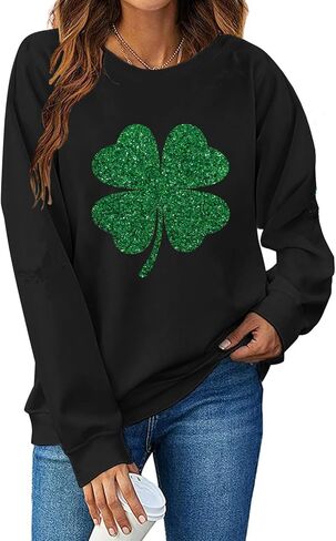 St. Patrick's Day Sweatshirt for Women Lucky Shamrock Long Sleeve Irish Shirt Ireland Pullover Tops in Saudi Arabia