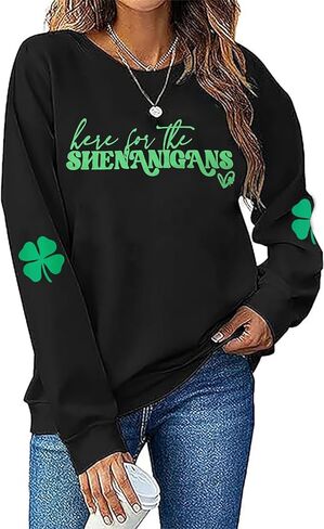 St. Patrick's Day Sweatshirt for Women Lucky Shamrock Long Sleeve Irish Shirt Ireland Pullover Tops in Saudi Arabia