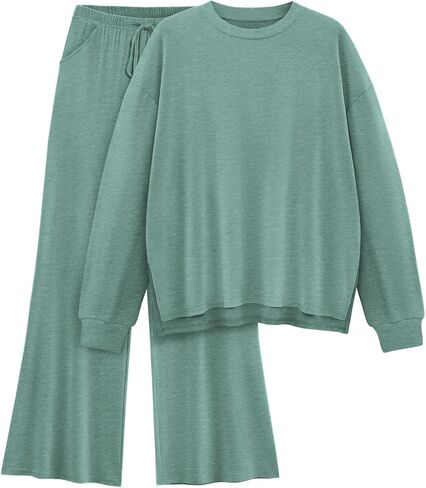 Womens Lounge Set 2025 Fall 2 Piece Outfits Long Sleeve Tops Wide Leg Long Pants Cozy Matching Sets Clothing in Saudi Arabia