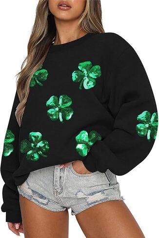 St. Patrick's Day Sweatshirt for Women Lucky Shamrock Long Sleeve Irish Shirt Ireland Pullover Tops in Saudi Arabia