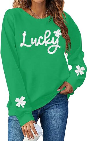 St. Patrick's Day Sweatshirt for Women Lucky Shamrock Long Sleeve Irish Shirt Ireland Pullover Tops in Saudi Arabia