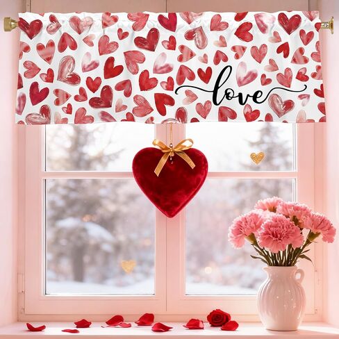 Valentines Day Hearts Valances for Windows 54x18 Inch red Love Curtain Valance for Kitchen Bathroom Bedroom Living Room Decor in Kuwait