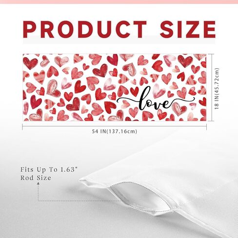 Valentines Day Hearts Valances for Windows 54x18 Inch red Love Curtain Valance for Kitchen Bathroom Bedroom Living Room Decor in Kuwait