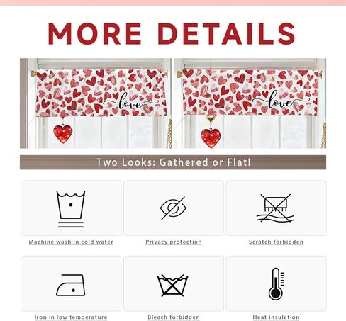 Valentines Day Hearts Valances for Windows 54x18 Inch red Love Curtain Valance for Kitchen Bathroom Bedroom Living Room Decor in Kuwait