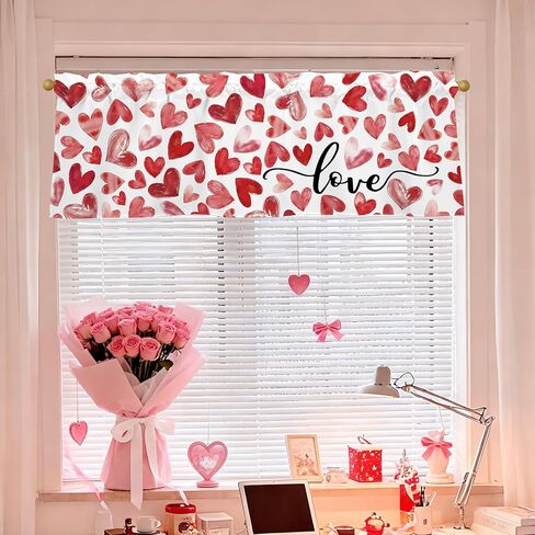 Valentines Day Hearts Valances for Windows 54x18 Inch red Love Curtain Valance for Kitchen Bathroom Bedroom Living Room Decor in Kuwait