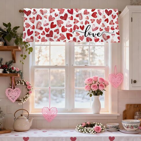 Valentines Day Hearts Valances for Windows 54x18 Inch red Love Curtain Valance for Kitchen Bathroom Bedroom Living Room Decor in Kuwait
