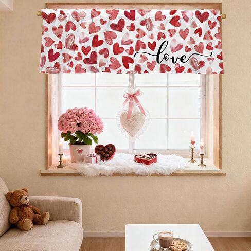 Valentines Day Hearts Valances for Windows 54x18 Inch red Love Curtain Valance for Kitchen Bathroom Bedroom Living Room Decor in Kuwait