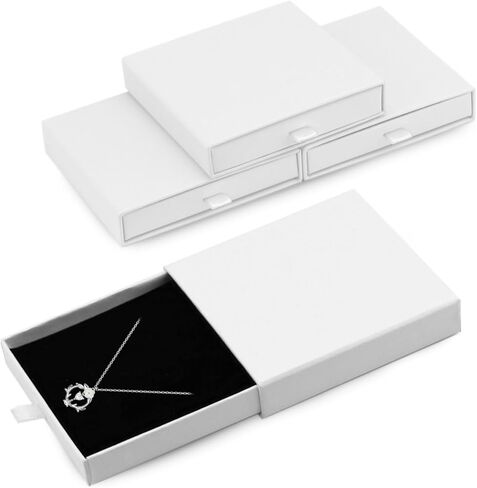 4 Pack Square Drawer Type Jewelry Gift Boxes, 4" x 4" Cardboard Jewelry Display Case, Paper Jewelry Boxes Drawer for Necklace Bracelet Earring Packaging Storage (White) in Saudi Arabia