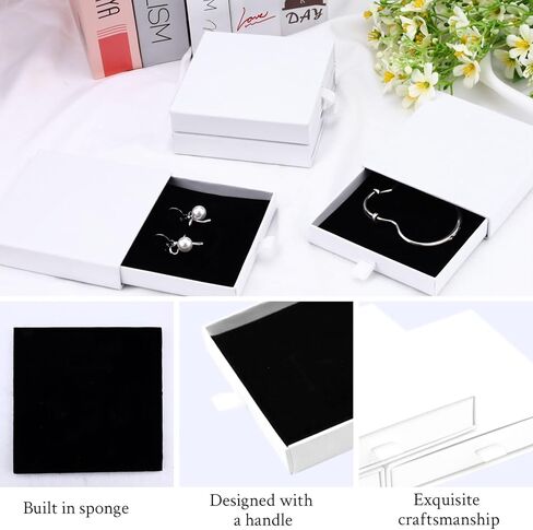 4 Pack Square Drawer Type Jewelry Gift Boxes, 4" x 4" Cardboard Jewelry Display Case, Paper Jewelry Boxes Drawer for Necklace Bracelet Earring Packaging Storage (White) in Saudi Arabia