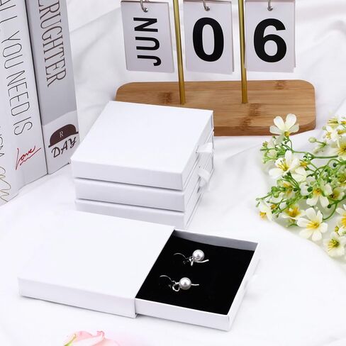 4 Pack Square Drawer Type Jewelry Gift Boxes, 4" x 4" Cardboard Jewelry Display Case, Paper Jewelry Boxes Drawer for Necklace Bracelet Earring Packaging Storage (White) in Saudi Arabia