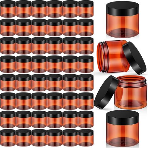 Patelai 48 Pack 1 oz Empty Slime Containers Jars with Black Lids Round Clear Plastic Jars Wide-mouth Refillable Storage Organizers for Slime Making, DIY Crafts, Cosmetic, Home and Kitchen Organizing in Saudi Arabia