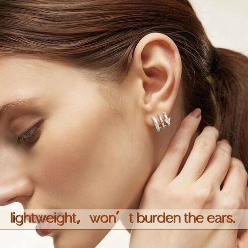 MILACOLATO S925 Sterling Silver Earrings Hypoallergenic 14K Gold Plated Triple Hoop Huggie Illusion Stud Earrings for Women Trendy Multi Hoops Claw Earrings for One Hole Lightweight Jewelry Gift in Saudi Arabia