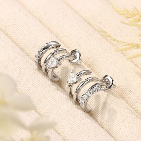 MILACOLATO S925 Sterling Silver Earrings Hypoallergenic 14K Gold Plated Triple Hoop Huggie Illusion Stud Earrings for Women Trendy Multi Hoops Claw Earrings for One Hole Lightweight Jewelry Gift in Saudi Arabia
