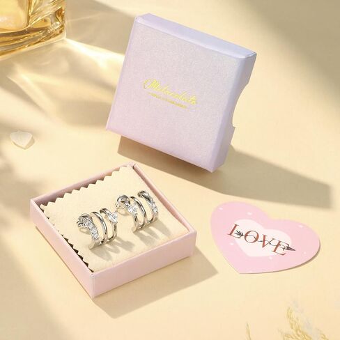 MILACOLATO S925 Sterling Silver Earrings Hypoallergenic 14K Gold Plated Triple Hoop Huggie Illusion Stud Earrings for Women Trendy Multi Hoops Claw Earrings for One Hole Lightweight Jewelry Gift in Saudi Arabia