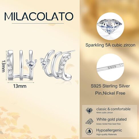 MILACOLATO S925 Sterling Silver Earrings Hypoallergenic 14K Gold Plated Triple Hoop Huggie Illusion Stud Earrings for Women Trendy Multi Hoops Claw Earrings for One Hole Lightweight Jewelry Gift in Saudi Arabia