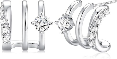 MILACOLATO S925 Sterling Silver Earrings Hypoallergenic 14K Gold Plated Triple Hoop Huggie Illusion Stud Earrings for Women Trendy Multi Hoops Claw Earrings for One Hole Lightweight Jewelry Gift in Saudi Arabia