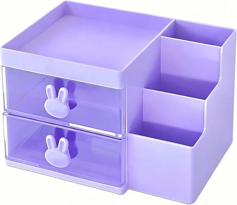 2 Drawer Storage Organizer Small Plastic Drawer Kawaii Purple Desk Organizer Drawer for Bathroom, Dorm, Desk, Office in Saudi Arabia