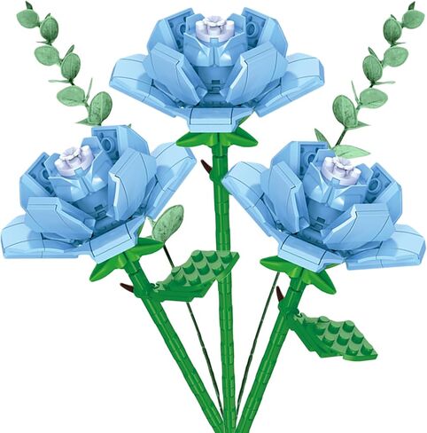 Rose Flower Bouquet Building Kit for Adult Women, Building Blocks Flowers for Mother Toy Presents for Valentine's Home Decoration Birthday Gifts for Mom Adults (Blue) in Saudi Arabia