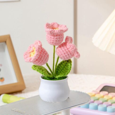 Lily of The Valley Crochet Knitted Flower Pot – Dainty Floral Accent for Party Decor, Charming Gift (Pink) in Saudi Arabia