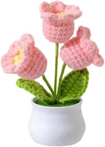 Lily of The Valley Crochet Knitted Flower Pot – Dainty Floral Accent for Party Decor, Charming Gift (Pink) in Saudi Arabia