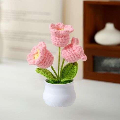 Lily of The Valley Crochet Knitted Flower Pot – Dainty Floral Accent for Party Decor, Charming Gift (Pink) in Saudi Arabia