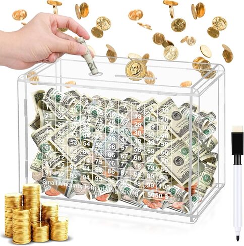 Wooden Money Box Money Bank, Cash Vault Box Money Saving Box with 10,000 Dollars Target, Money Box with Money Target and Numbers to Check for Boys Girls (10000 USD/White) in Saudi Arabia