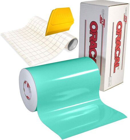 651 High Gloss Craft Adhesive Vinyl 15ft x 1ft Roll w/Free 12" x 24" Roll of Transfer Paper and Hard Yellow Detailer Squeegee (Black) in Kuwait