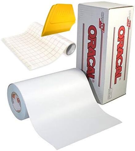 651 High Gloss Craft Adhesive Vinyl 15ft x 1ft Roll w/Free 12" x 24" Roll of Transfer Paper and Hard Yellow Detailer Squeegee (Black) in Kuwait