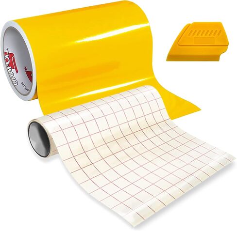 651 High Gloss Craft Adhesive Vinyl 15ft x 1ft Roll w/Free 12" x 24" Roll of Transfer Paper and Hard Yellow Detailer Squeegee (Black) in Kuwait