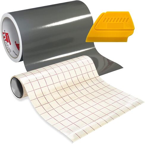 651 High Gloss Craft Adhesive Vinyl 15ft x 1ft Roll w/Free 12" x 24" Roll of Transfer Paper and Hard Yellow Detailer Squeegee (Black) in Kuwait