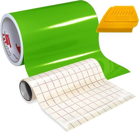 651 High Gloss Craft Adhesive Vinyl 15ft x 1ft Roll w/Free 12" x 24" Roll of Transfer Paper and Hard Yellow Detailer Squeegee (Black) in Kuwait