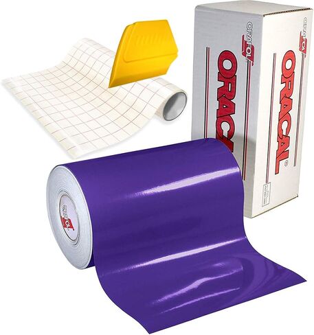 651 High Gloss Craft Adhesive Vinyl 15ft x 1ft Roll w/Free 12" x 24" Roll of Transfer Paper and Hard Yellow Detailer Squeegee (Black) in Kuwait
