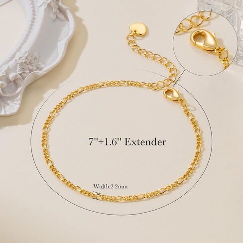 VSNPO 14K أساور الذهب للنساء أساور سلسلة ذهبية للمرأة ربط سوار للمرأة رقيقة 2.2mm سلسلة فيجارو سوار لذيذ للمرأة العصرية in Saudi Arabia