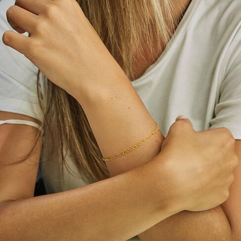 VSNPO 14K أساور الذهب للنساء أساور سلسلة ذهبية للمرأة ربط سوار للمرأة رقيقة 2.2mm سلسلة فيجارو سوار لذيذ للمرأة العصرية in Saudi Arabia