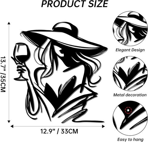 JEWLOVE Modern Home Bar Decor, Elegant Metal Sculpture of a Wine Lady, Vintage Aesthetic Wall Art for Kitchen, Dining Room & Man Cave in Kuwait