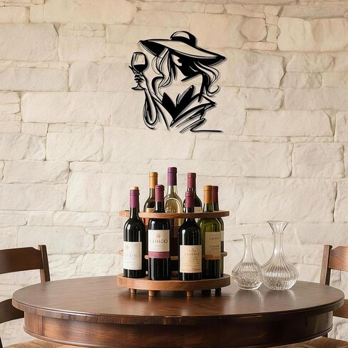 JEWLOVE Modern Home Bar Decor, Elegant Metal Sculpture of a Wine Lady, Vintage Aesthetic Wall Art for Kitchen, Dining Room & Man Cave in Kuwait