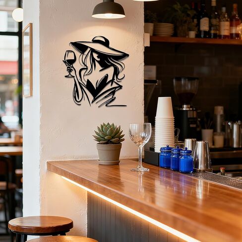 JEWLOVE Modern Home Bar Decor, Elegant Metal Sculpture of a Wine Lady, Vintage Aesthetic Wall Art for Kitchen, Dining Room & Man Cave in Kuwait