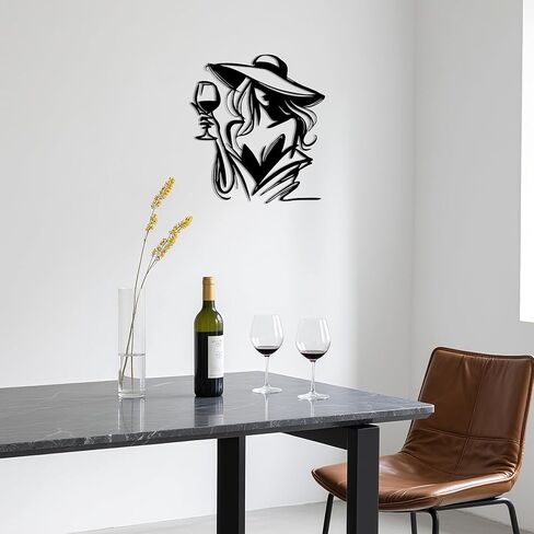 JEWLOVE Modern Home Bar Decor, Elegant Metal Sculpture of a Wine Lady, Vintage Aesthetic Wall Art for Kitchen, Dining Room & Man Cave in Kuwait