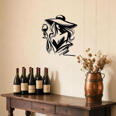 JEWLOVE Modern Home Bar Decor, Elegant Metal Sculpture of a Wine Lady, Vintage Aesthetic Wall Art for Kitchen, Dining Room & Man Cave in Kuwait