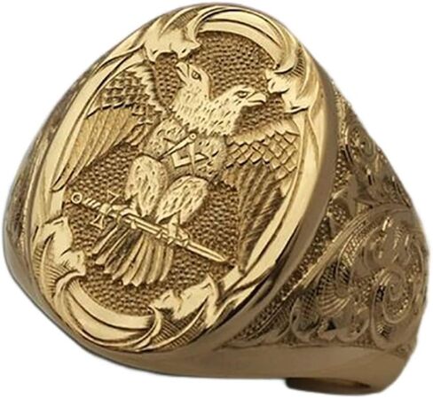 18K Gold Plated Double Headed Eagle Signet Ring - 925 Sterling Silver - Men's Vintage US Army Eagle Ring in Saudi Arabia