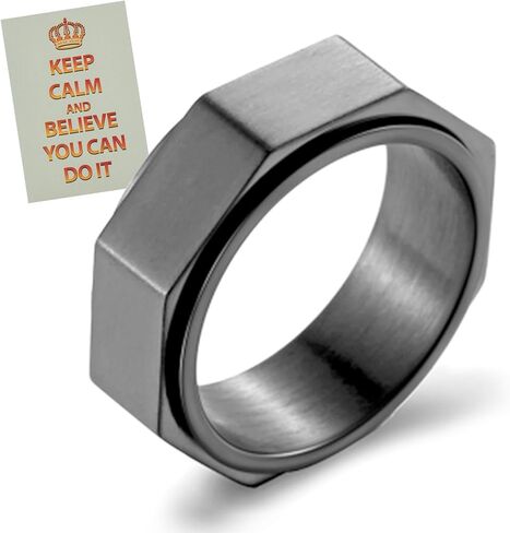 LYTTMAB خاتم سداسي فضي للرجال، حلقة دوارة 8 مم، حلقة تململ للرجال خاتم القلق in Kuwait