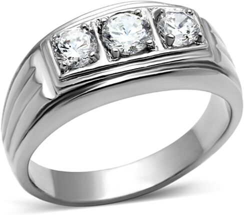 Marimor Jewelry Men's Round Cut Cubic Zirconia, Silver Stainless Steel 316 Ring Sizes 8-13 in Saudi Arabia
