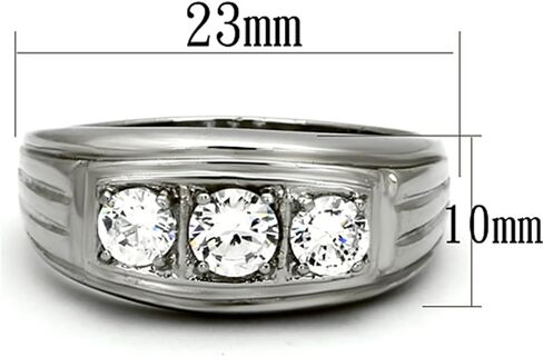 Marimor Jewelry Men's Round Cut Cubic Zirconia, Silver Stainless Steel 316 Ring Sizes 8-13 in Saudi Arabia