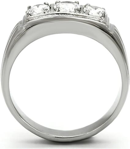 Marimor Jewelry Men's Round Cut Cubic Zirconia, Silver Stainless Steel 316 Ring Sizes 8-13 in Saudi Arabia