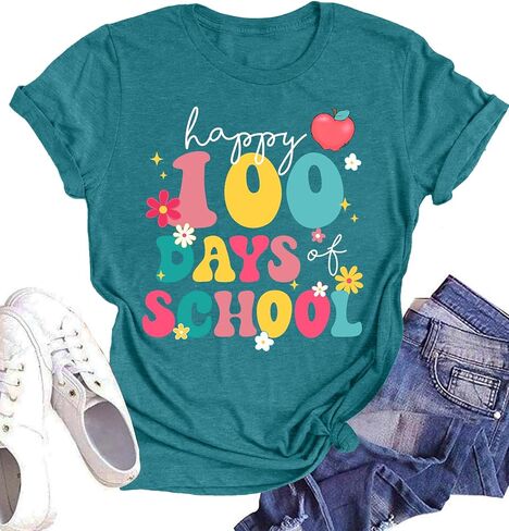 قمصان نسائية سعيدة 100 يوم من Shcool قميص جرافيك مضحك للمعلم تعليم هدايا الحياة تي شيرت علوي in Saudi Arabia