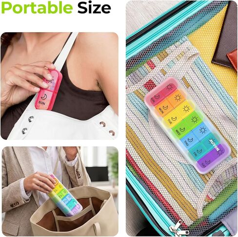 AUVON Weekly Pill Organizer 2 Times a Day in 7 Colors with Face-Up Labels for Easy Organization, Portable AM PM Pill Box 7 Day with Dual Protection Keeps Medications, Vitamins, Fish Oils from Spills in Saudi Arabia