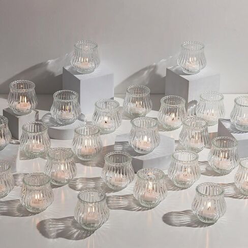 حامل شموع Tealight زجاجي من Glasseam: 12 قطعة من حاملات الشموع النذرية المضلعة الشفافة لحفلات الزفاف المركزية وحفلات زينة طاولات الكريسماس in Kuwait