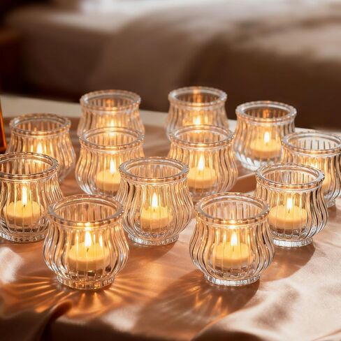حامل شموع Tealight زجاجي من Glasseam: 12 قطعة من حاملات الشموع النذرية المضلعة الشفافة لحفلات الزفاف المركزية وحفلات زينة طاولات الكريسماس in Saudi Arabia